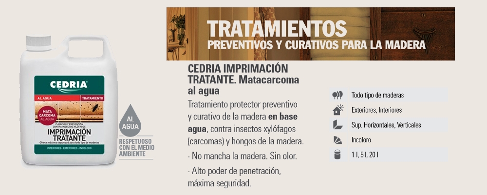 productos anti-carcoma - cedria imprimación tratante - anticarcoma al agua ecológico